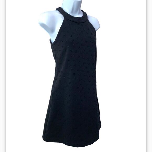 Betsey Johnson Halter Style Solid Black Swing Dress With Raised Rose Design - Picture 3 of 12